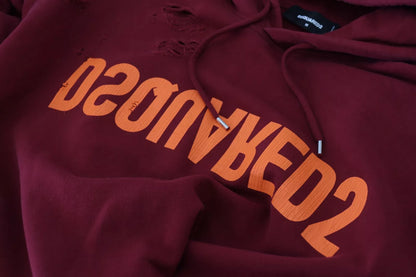 Dsquared² Rödbrun Bomulls-Tröja med Huva och Mönster