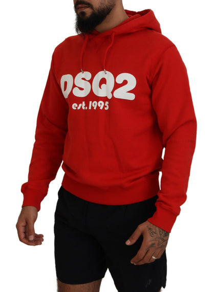 Dsquared² Röd Bomullsmönstrad Tröja Med Huva Och Tryck Herr