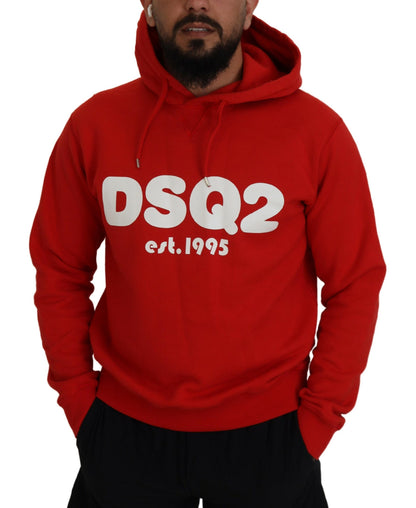 Dsquared² Röd Bomullsmönstrad Tröja Med Huva Och Tryck Herr