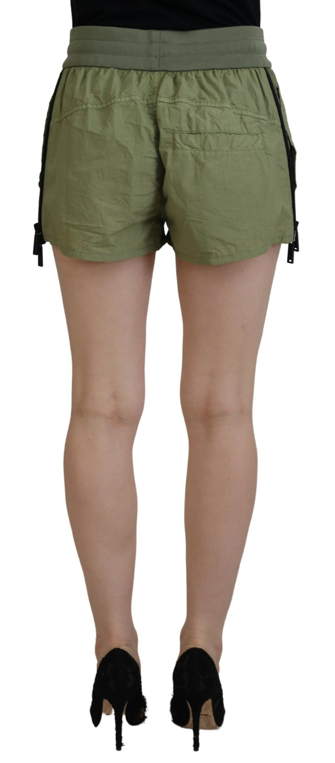Grønne bomullsshorts med høy midje og snøring