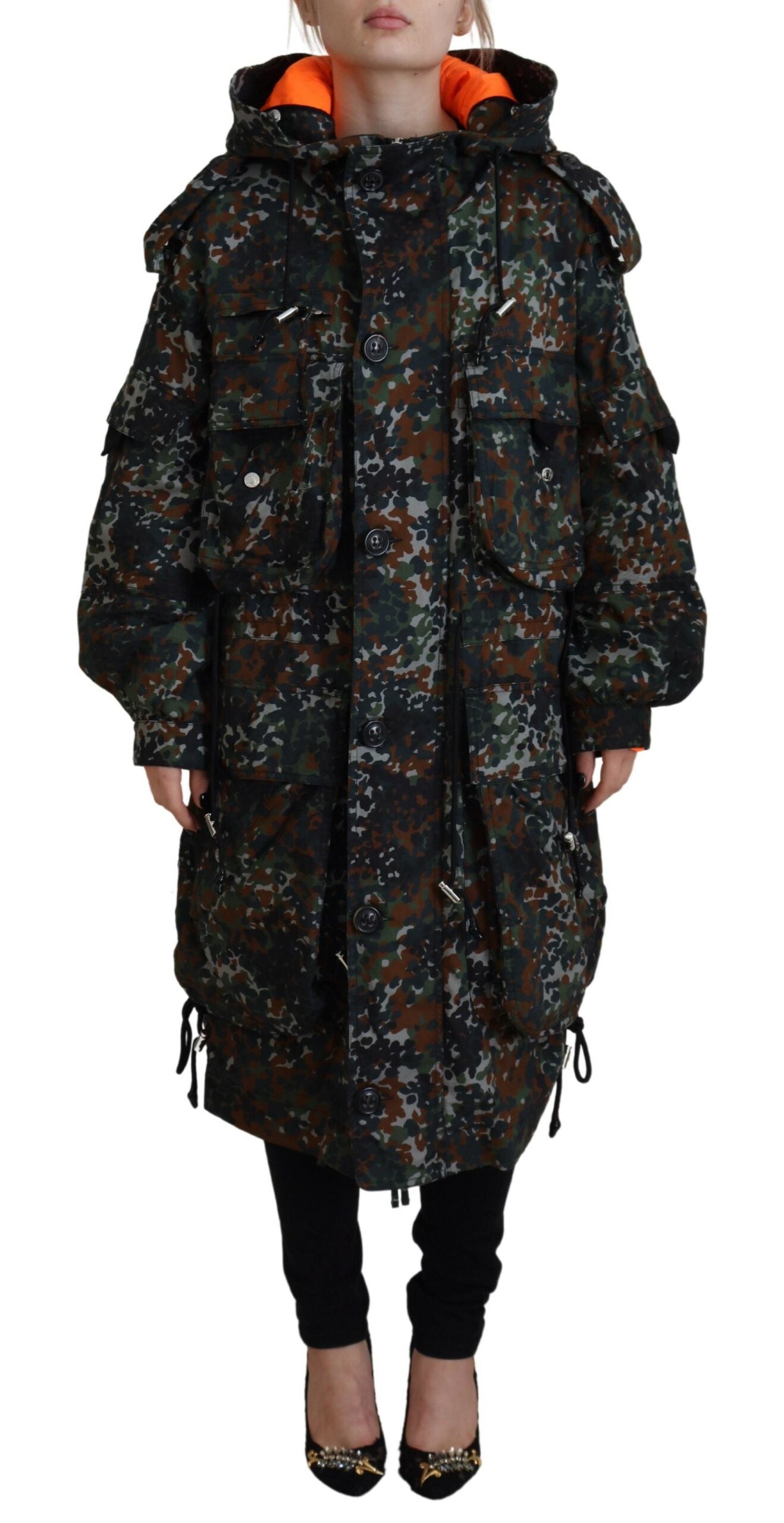 Dsquared² Grønn Hettejakke med Goth-kamuflasjetrykk og Parka