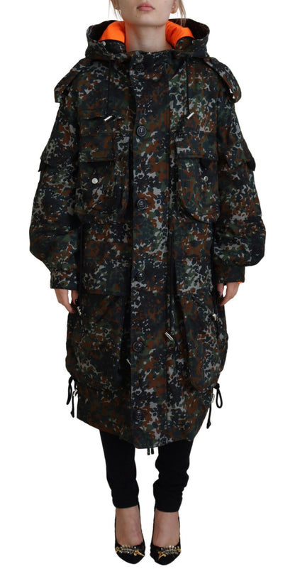 Dsquared² Grønn Hettejakke med Goth-kamuflasjetrykk og Parka