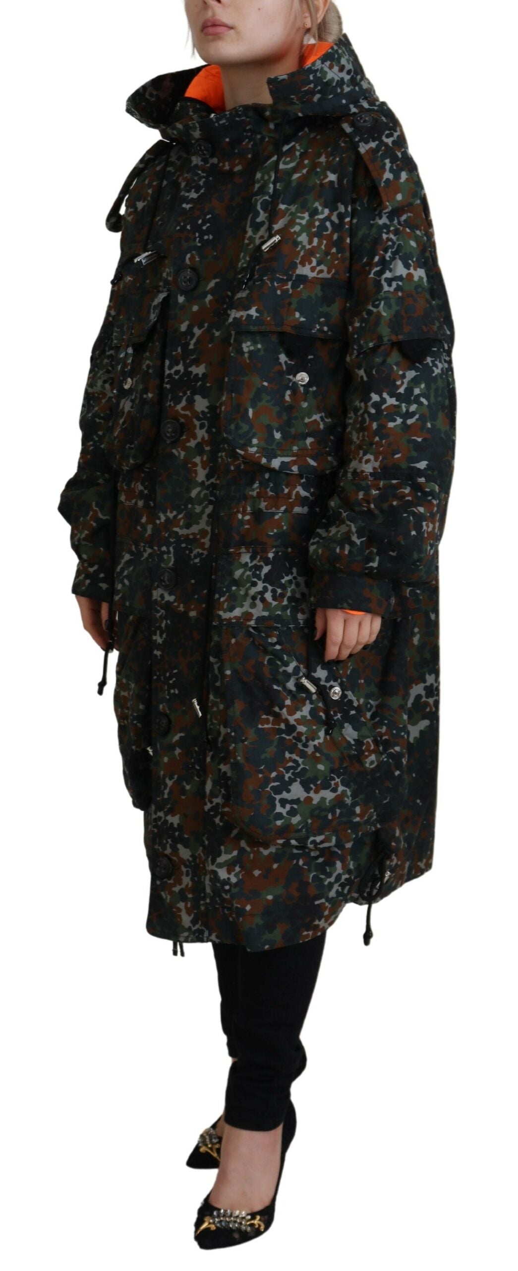 Dsquared² Grønn Hettejakke med Goth-kamuflasjetrykk og Parka