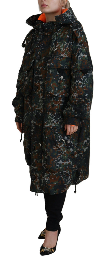 Dsquared² Grønn Hettejakke med Goth-kamuflasjetrykk og Parka