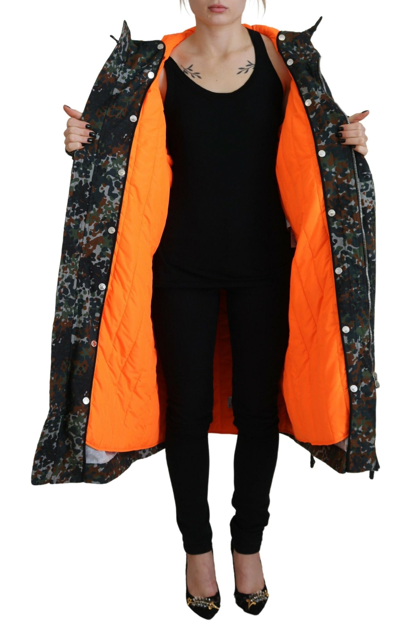 Dsquared² Grønn Hettejakke med Goth-kamuflasjetrykk og Parka