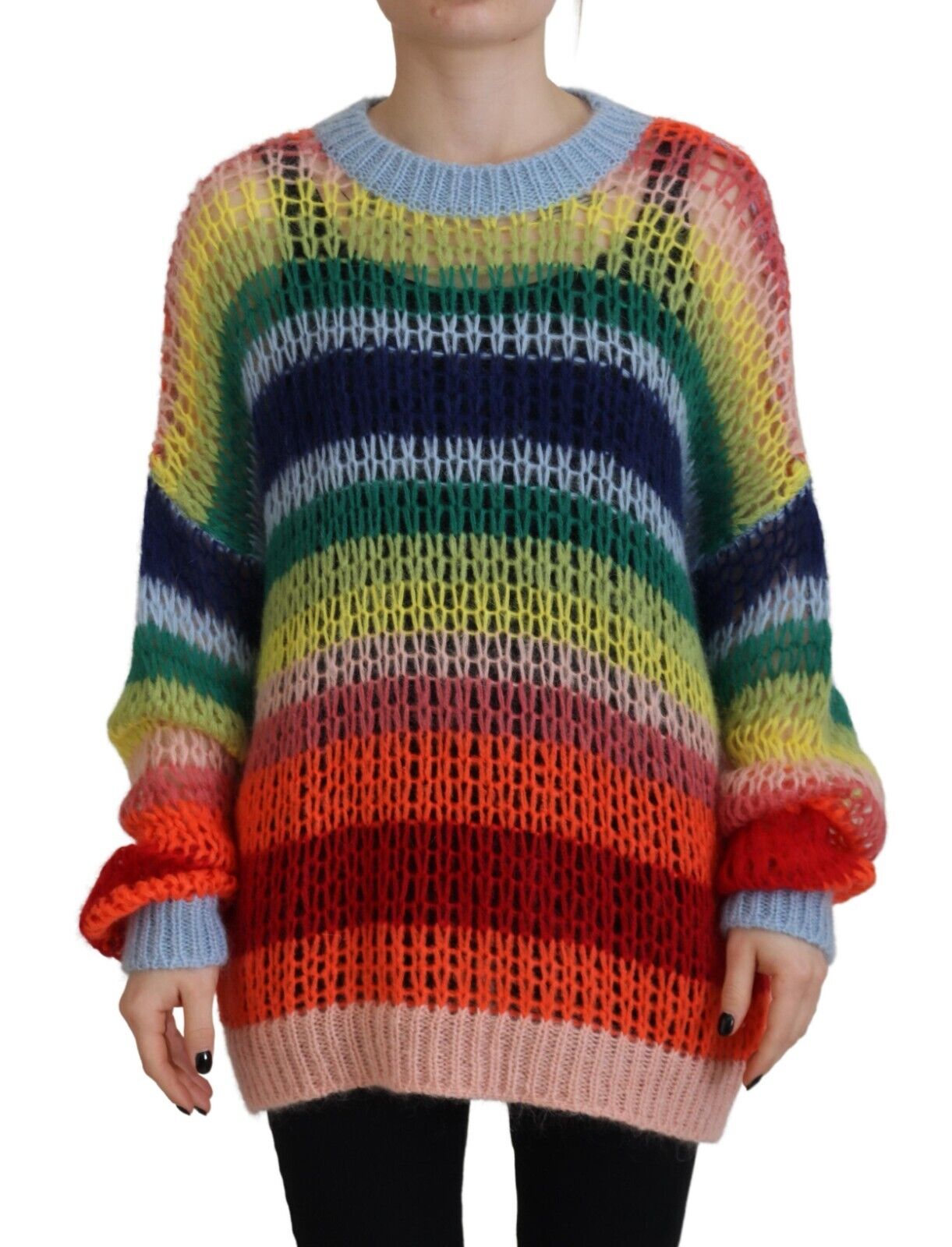Flerfärgad stickad mohair-tröja med rund halsringning