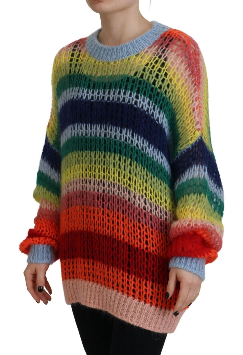 Flerfärgad stickad mohair-tröja med rund halsringning