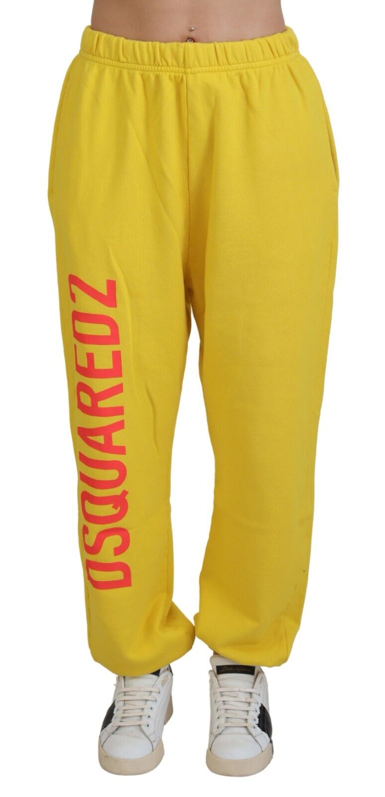 Gula joggingbyxor med logotyptryck och medelhög midja