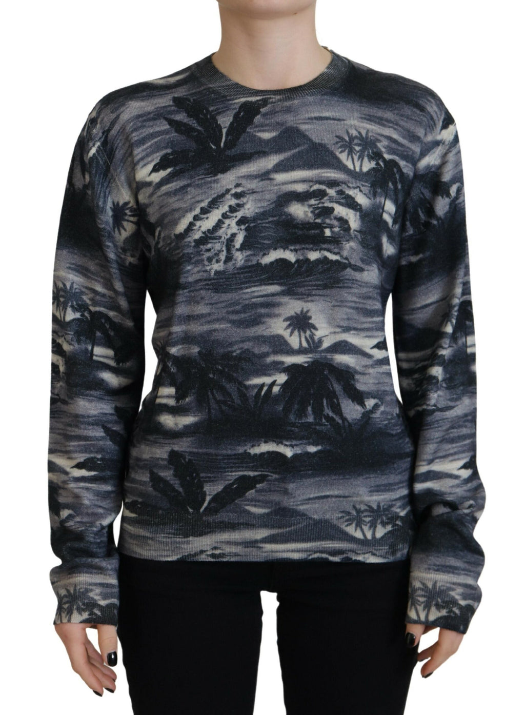 Svart långärmad Thunder Sky Print Casual Tröja