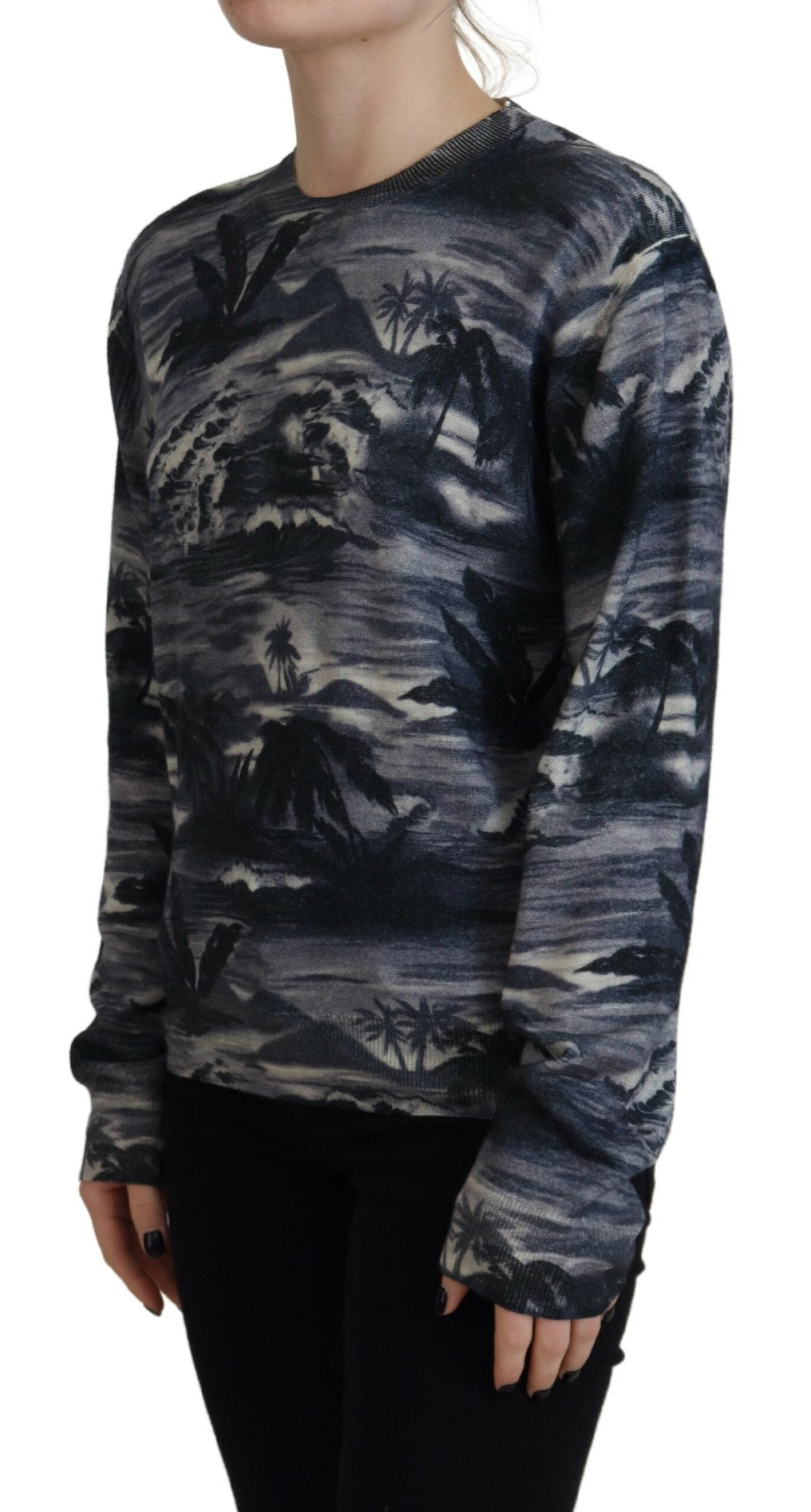 Svart långärmad Thunder Sky Print Casual Tröja