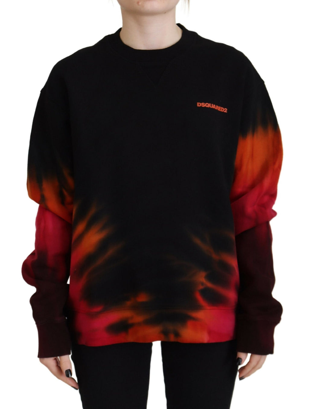 Svart tie dye-mönster med långärmad logotyp för kvinnor