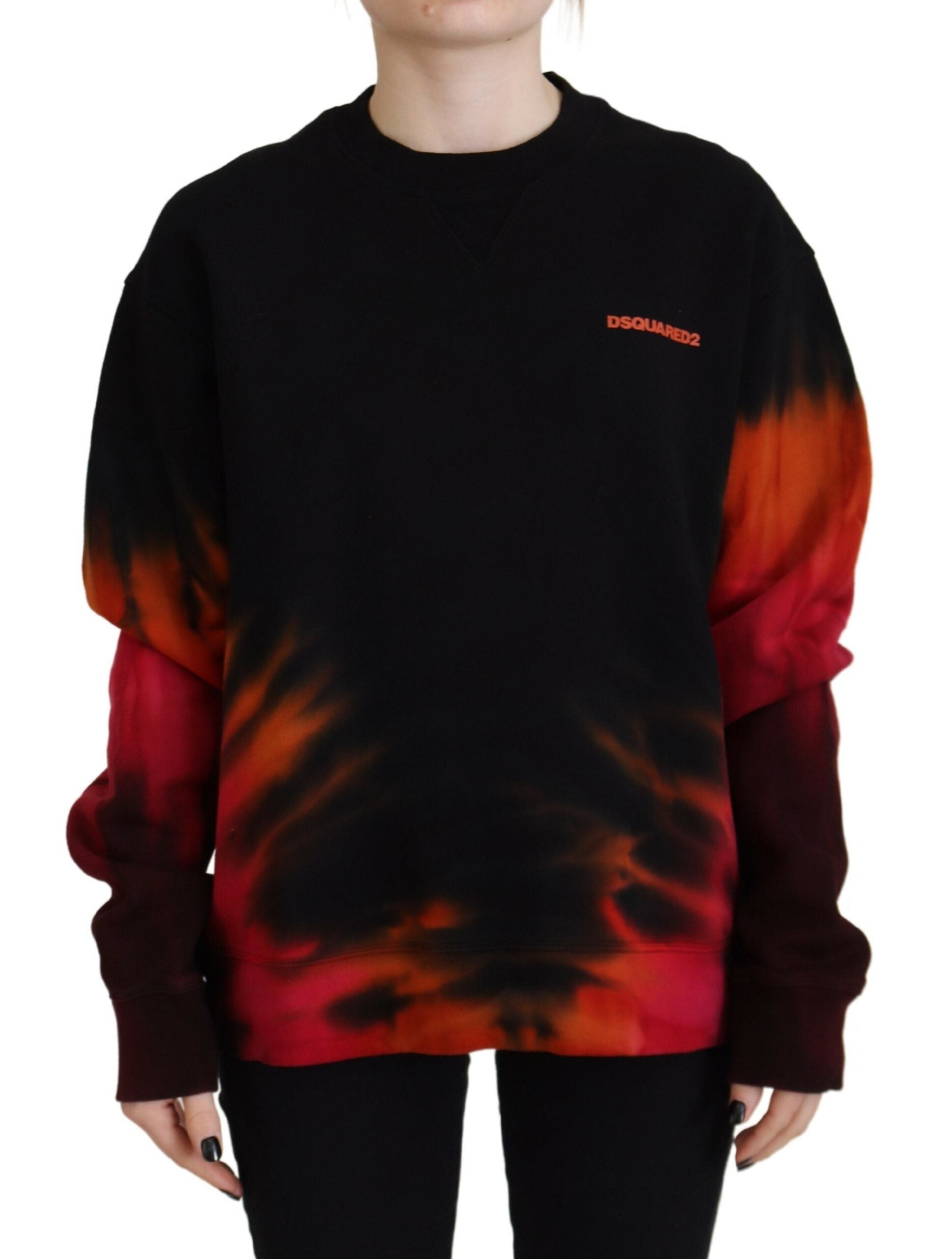 Svart tie dye-mönster med långärmad logotyp för kvinnor