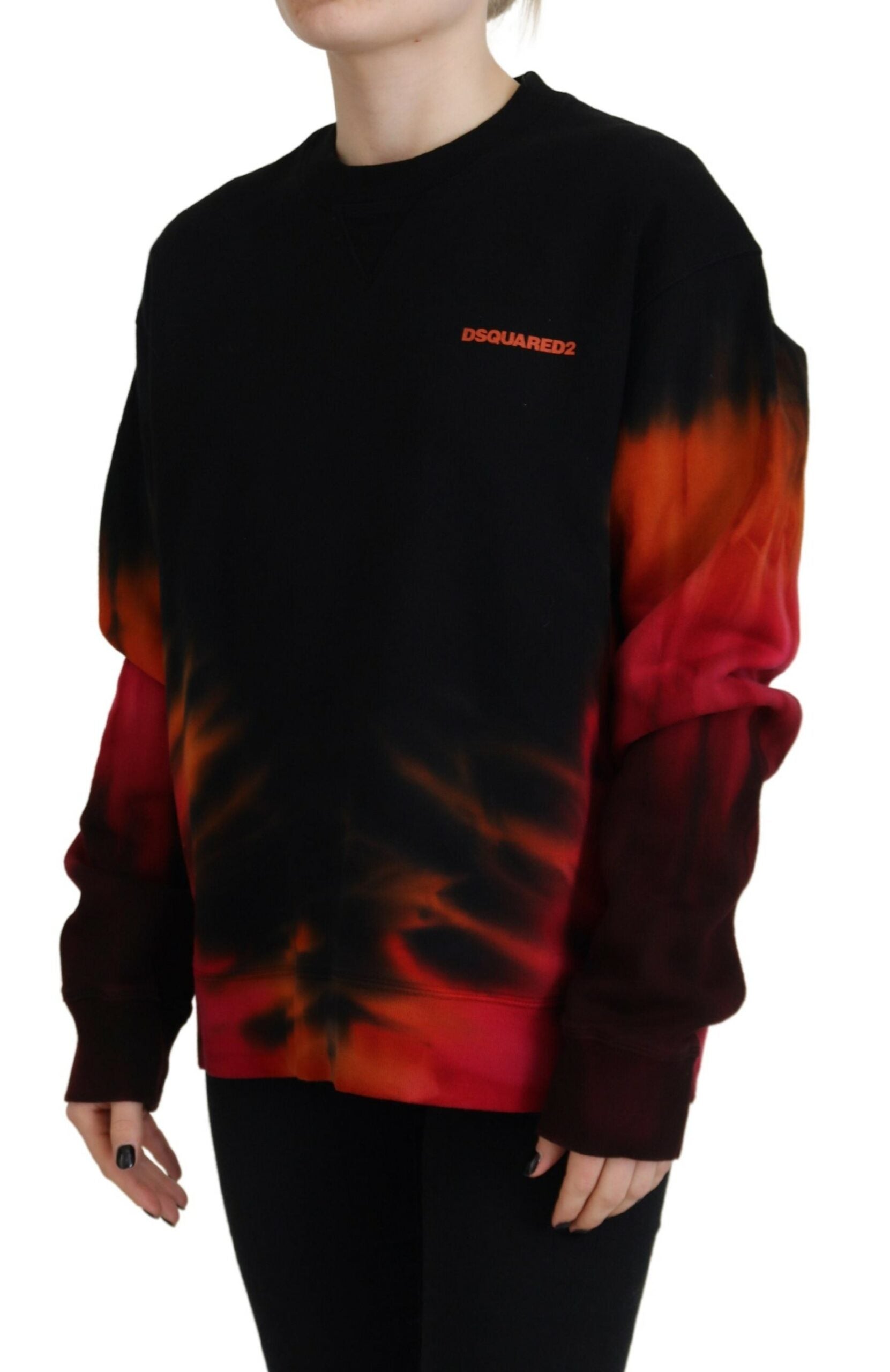 Svart tie dye-mönster med långärmad logotyp för kvinnor