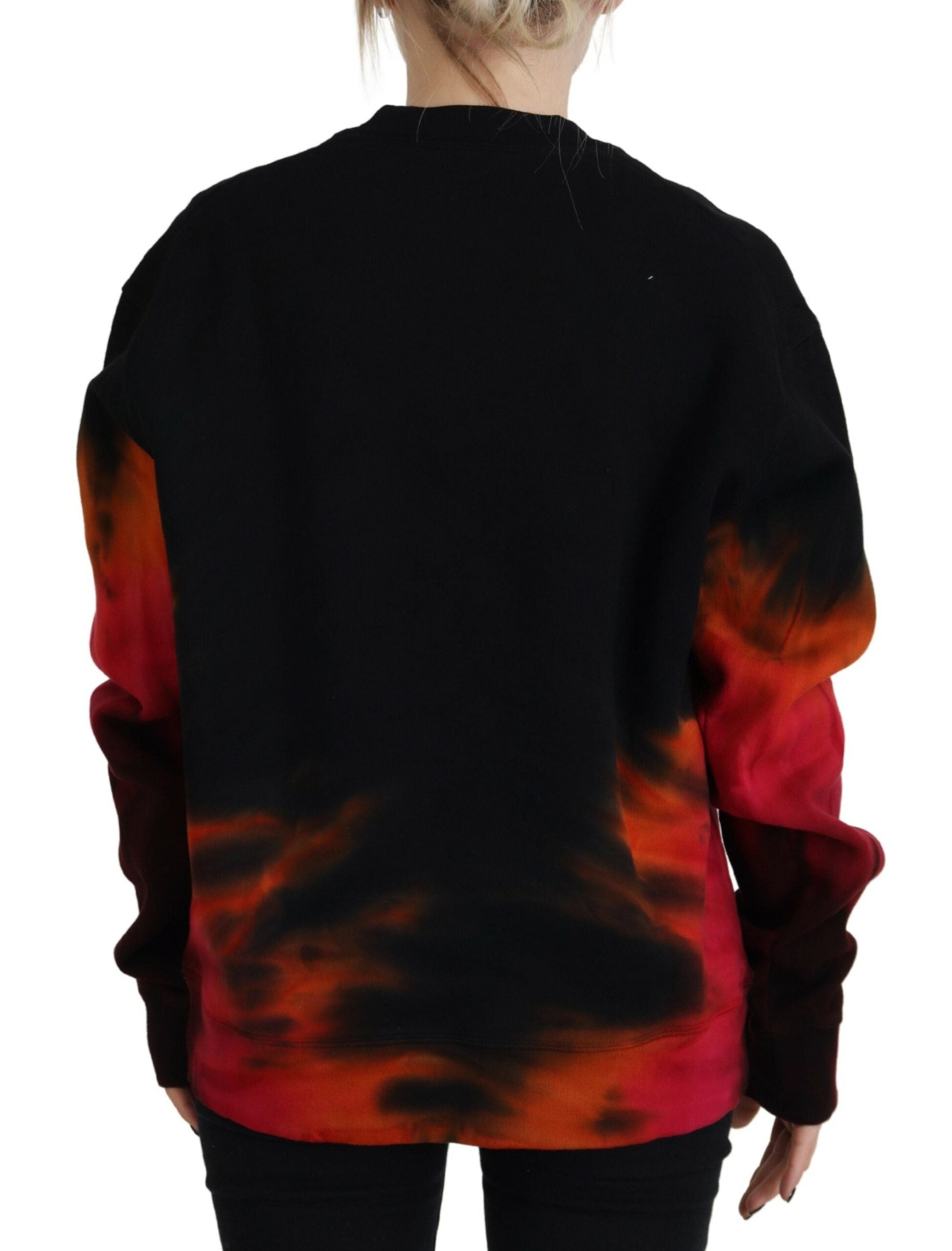 Svart tie dye-mönster med långärmad logotyp för kvinnor