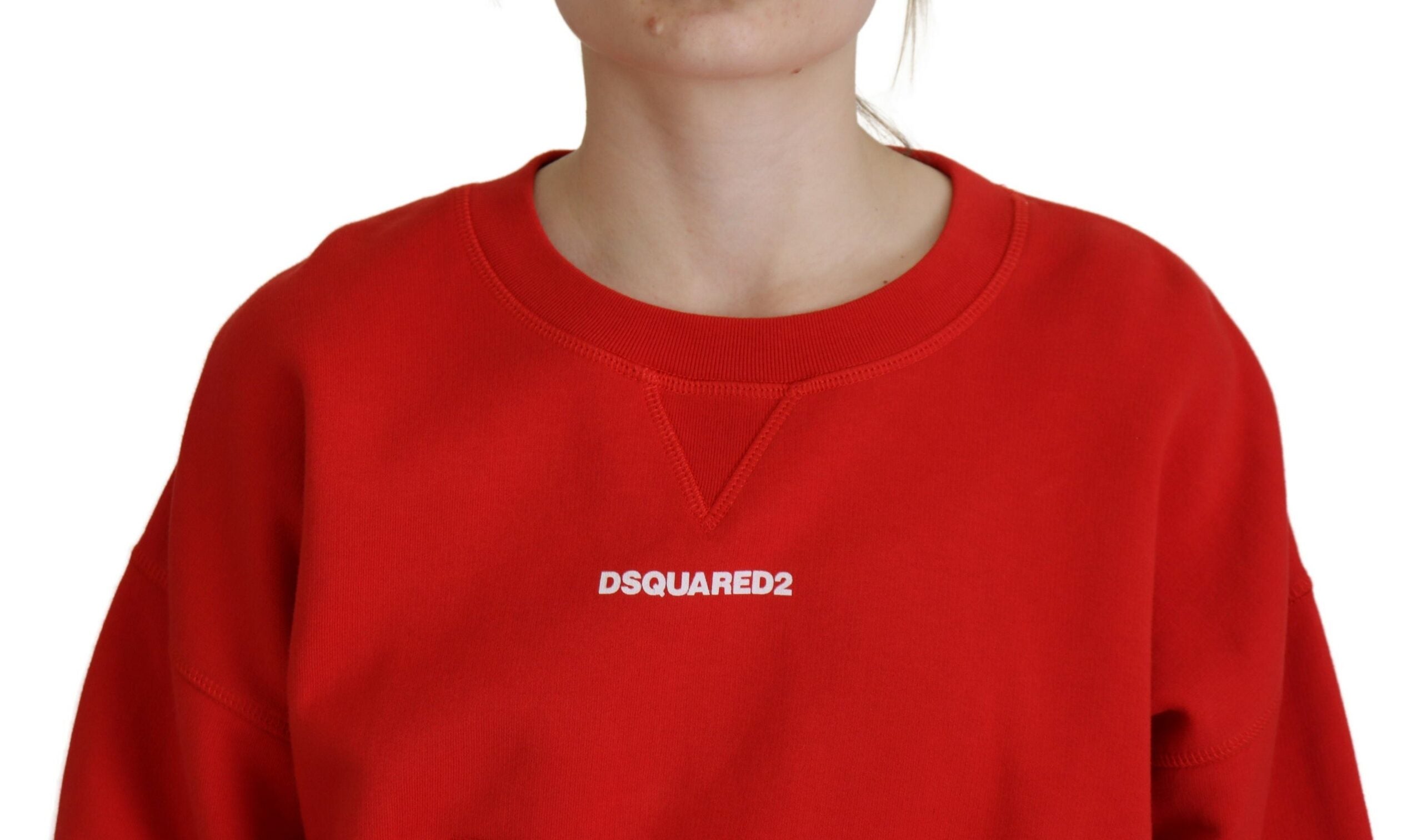 Röd logotyptryckt damtröja med rund hals och lång ärm