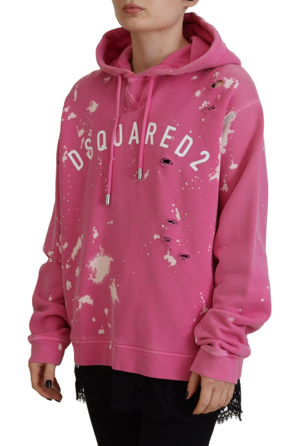 Rosa bomullshoodie med logotyptryck