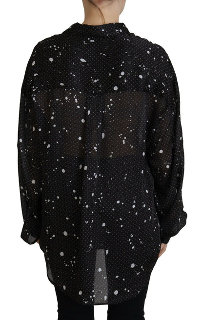 Dsquared² Svart prickig blus med knappar och krage