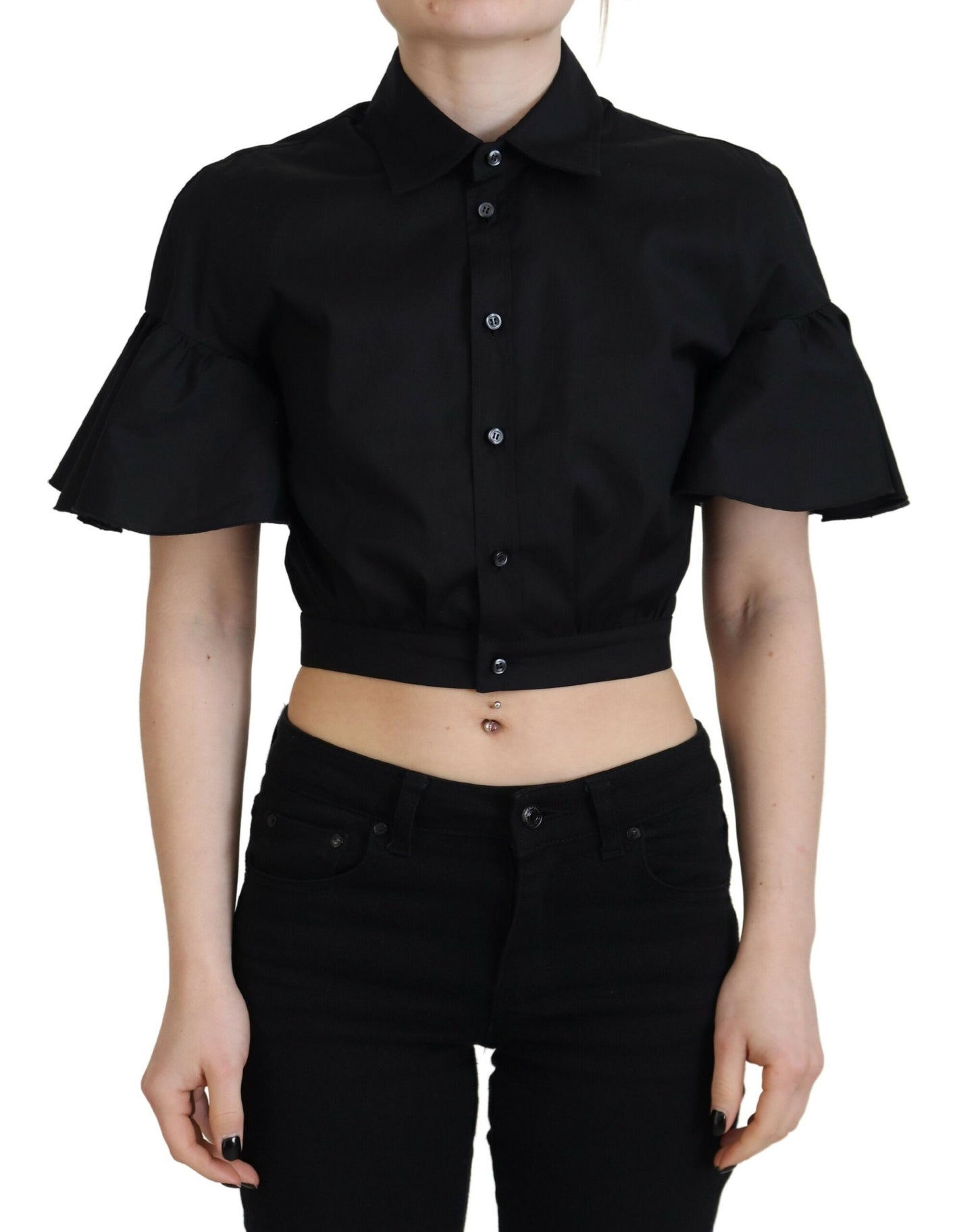 Dsquared² Svart Krageknappad Kortärmad Topp