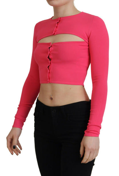 Dsquared² Rosa Viskosstickad Topp Med Öppen Bröst Långärmad