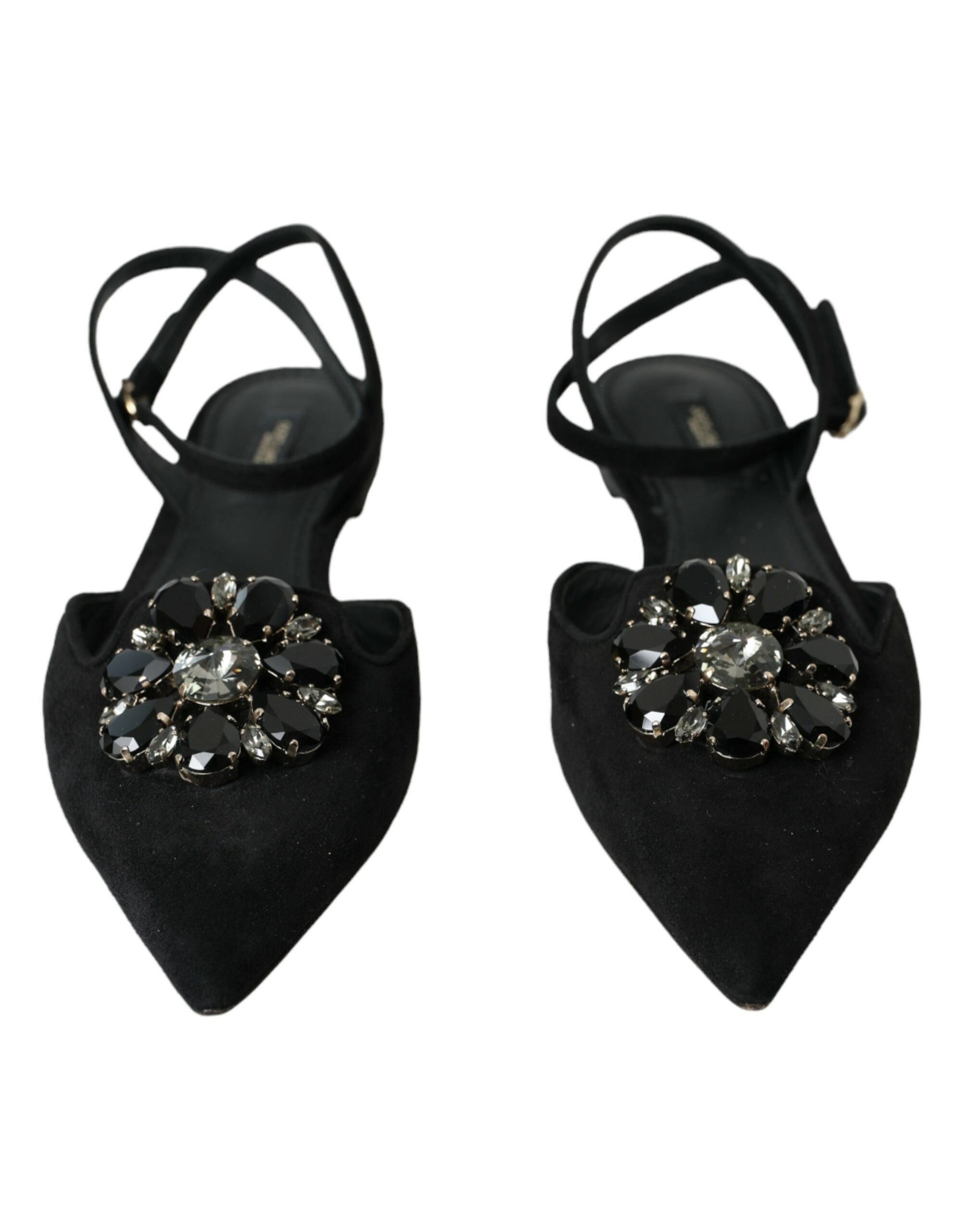 Svarte skinnsandaler med krystaller og slingback-sko