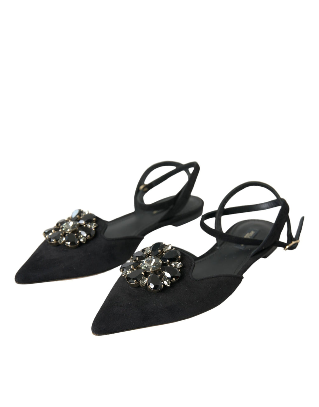 Svarte skinnsandaler med krystaller og slingback-sko