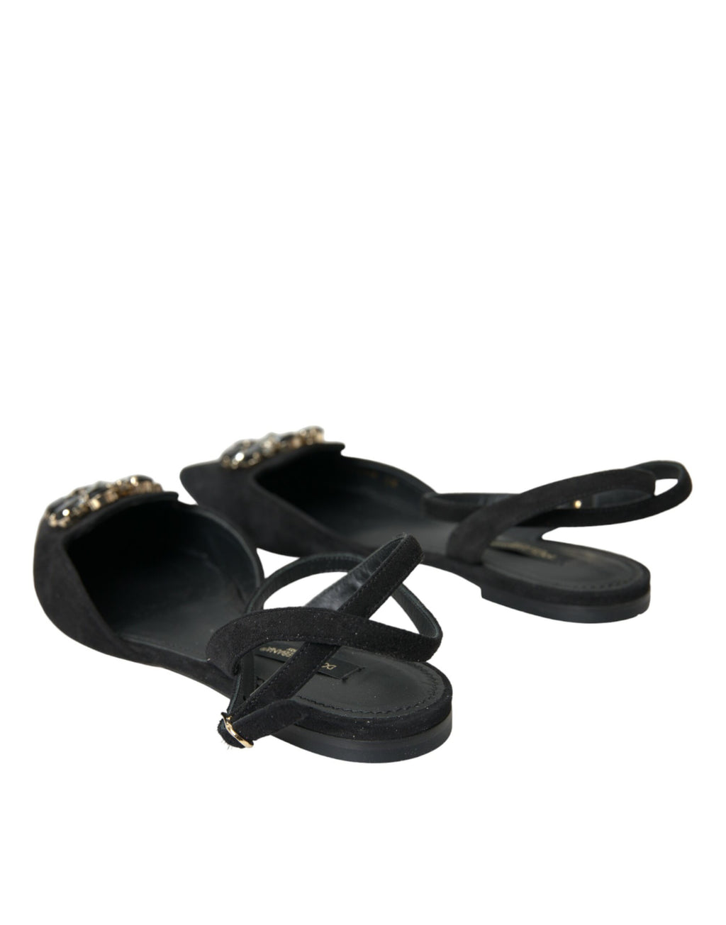 Svarte skinnsandaler med krystaller og slingback-sko