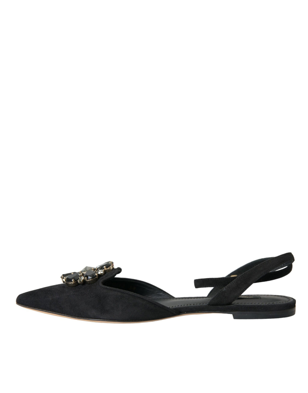 Svarte skinnsandaler med krystaller og slingback-sko