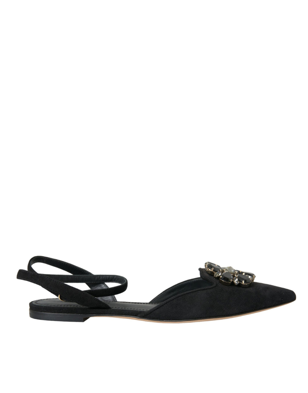 Svarte skinnsandaler med krystaller og slingback-sko