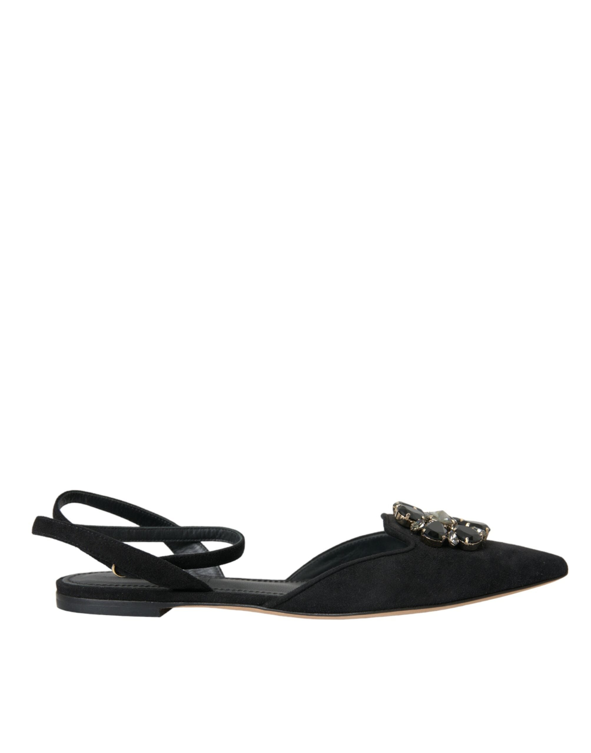 Svarte skinnsandaler med krystaller og slingback-sko