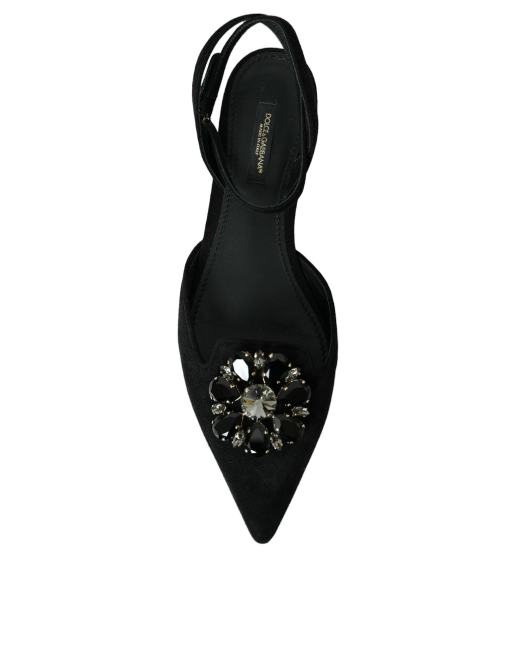 Svarte skinnsandaler med krystaller og slingback-sko