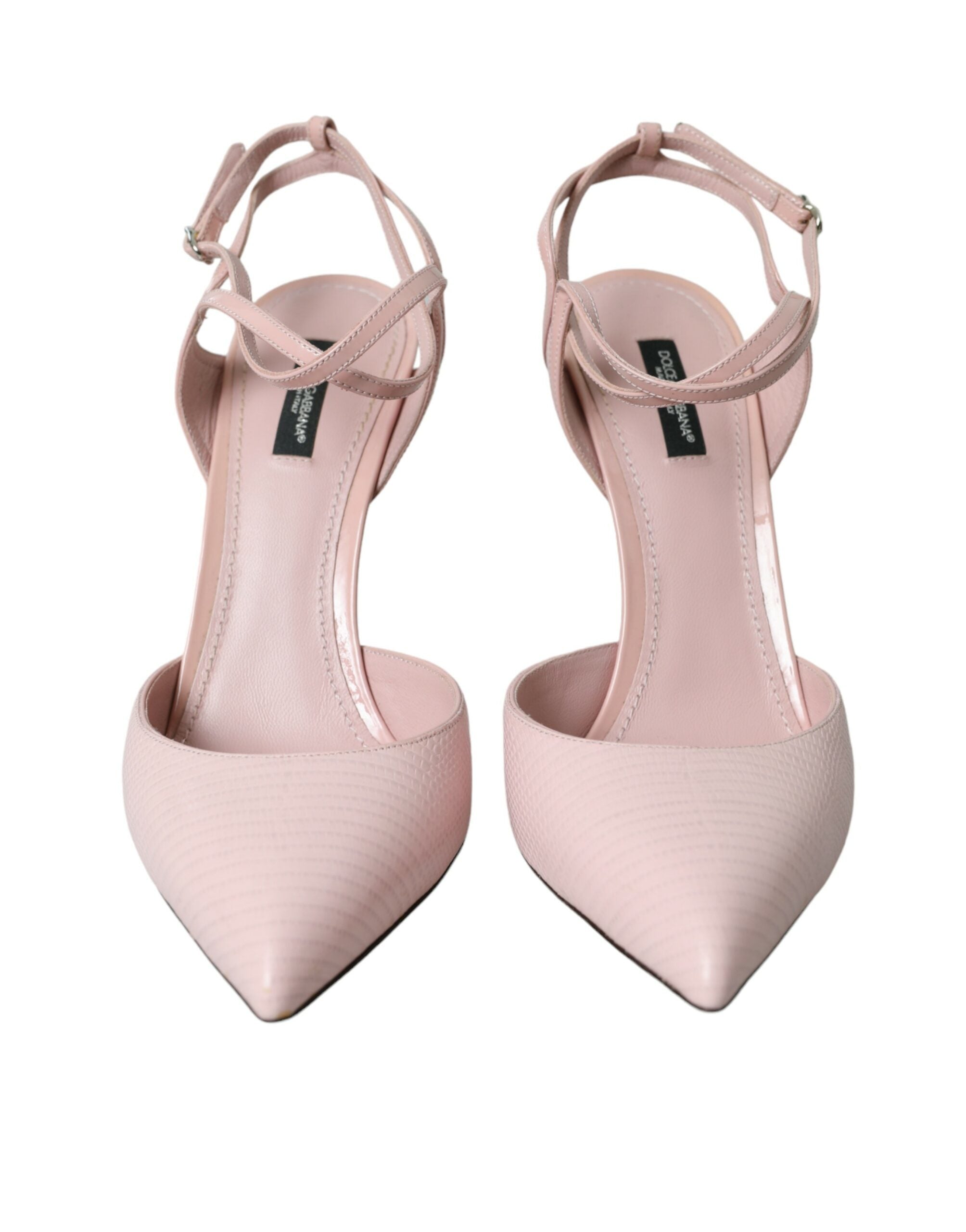 Rosa Läderklackade Pumps Med Ankelrem