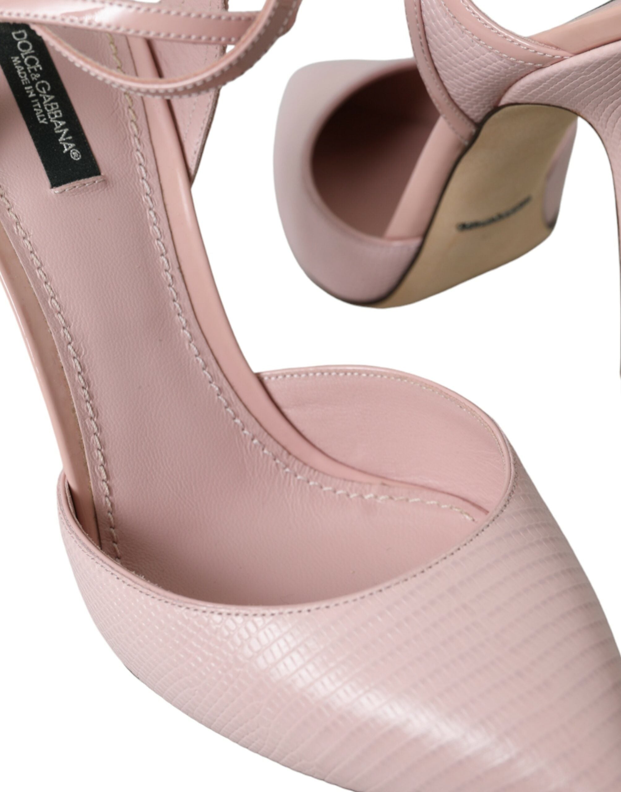 Rosa Läderklackade Pumps Med Ankelrem