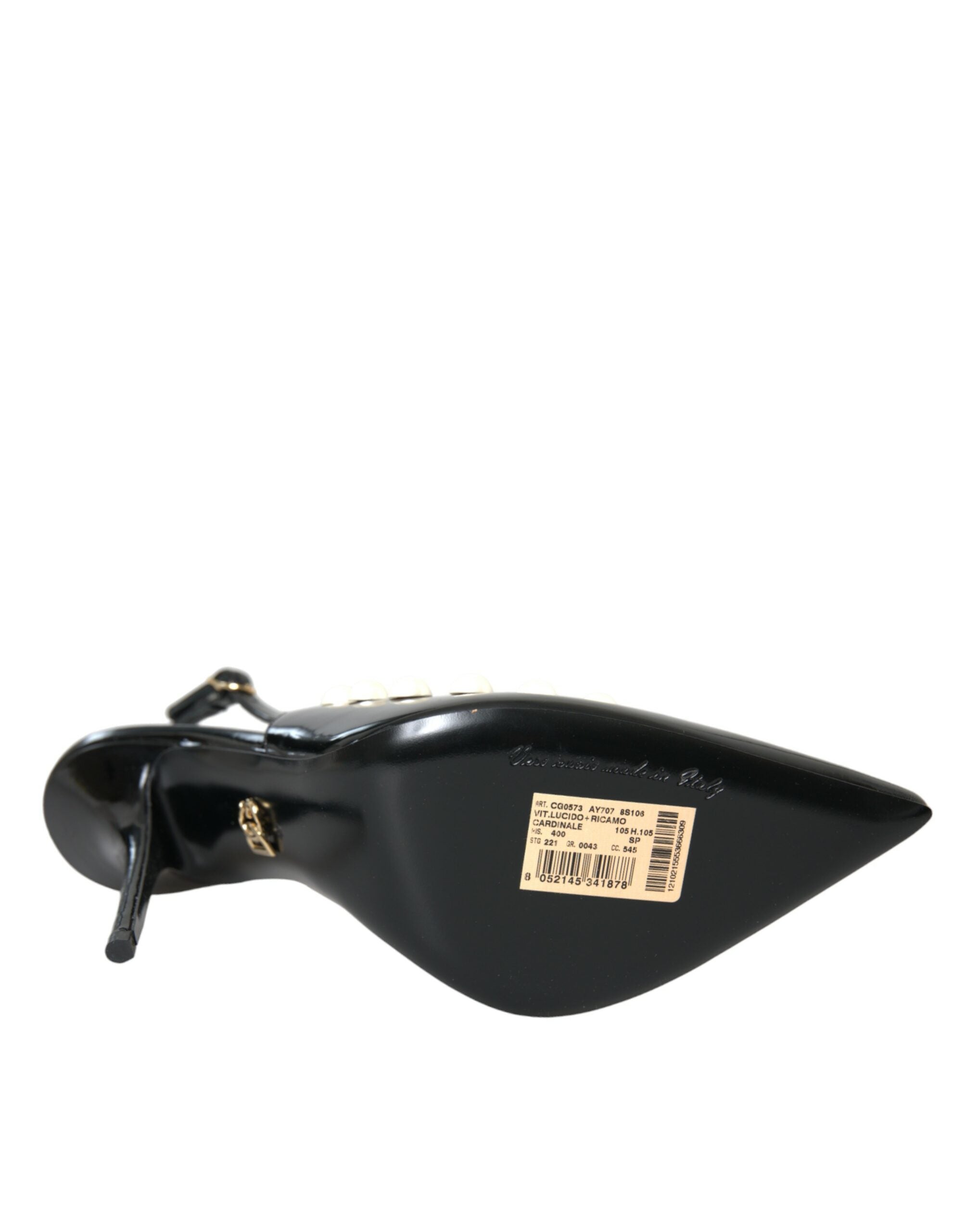 Svarte slingback-sko i skinn med imitert perlehæl