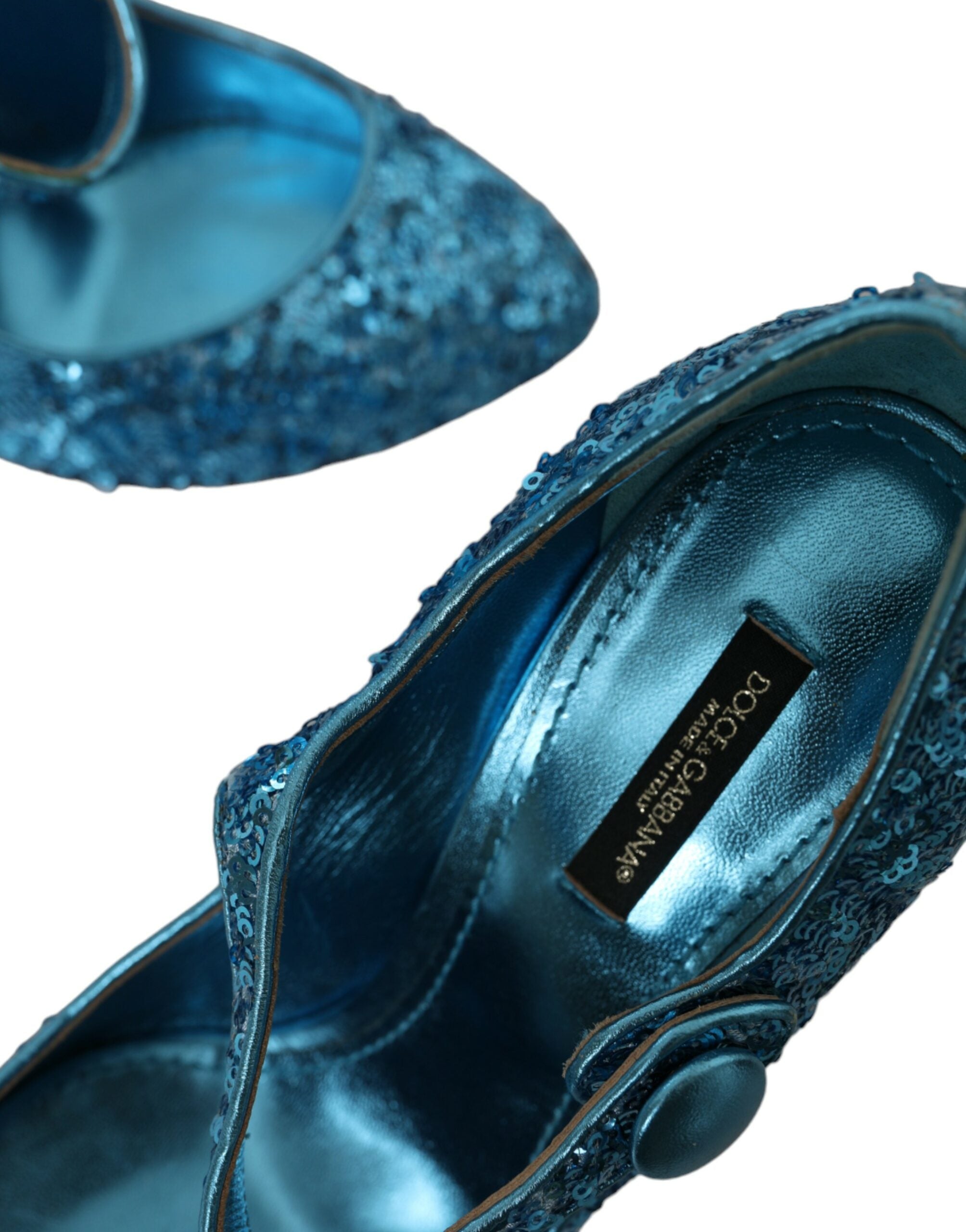 Blå paljett Mary Jane pumps med höga klackar