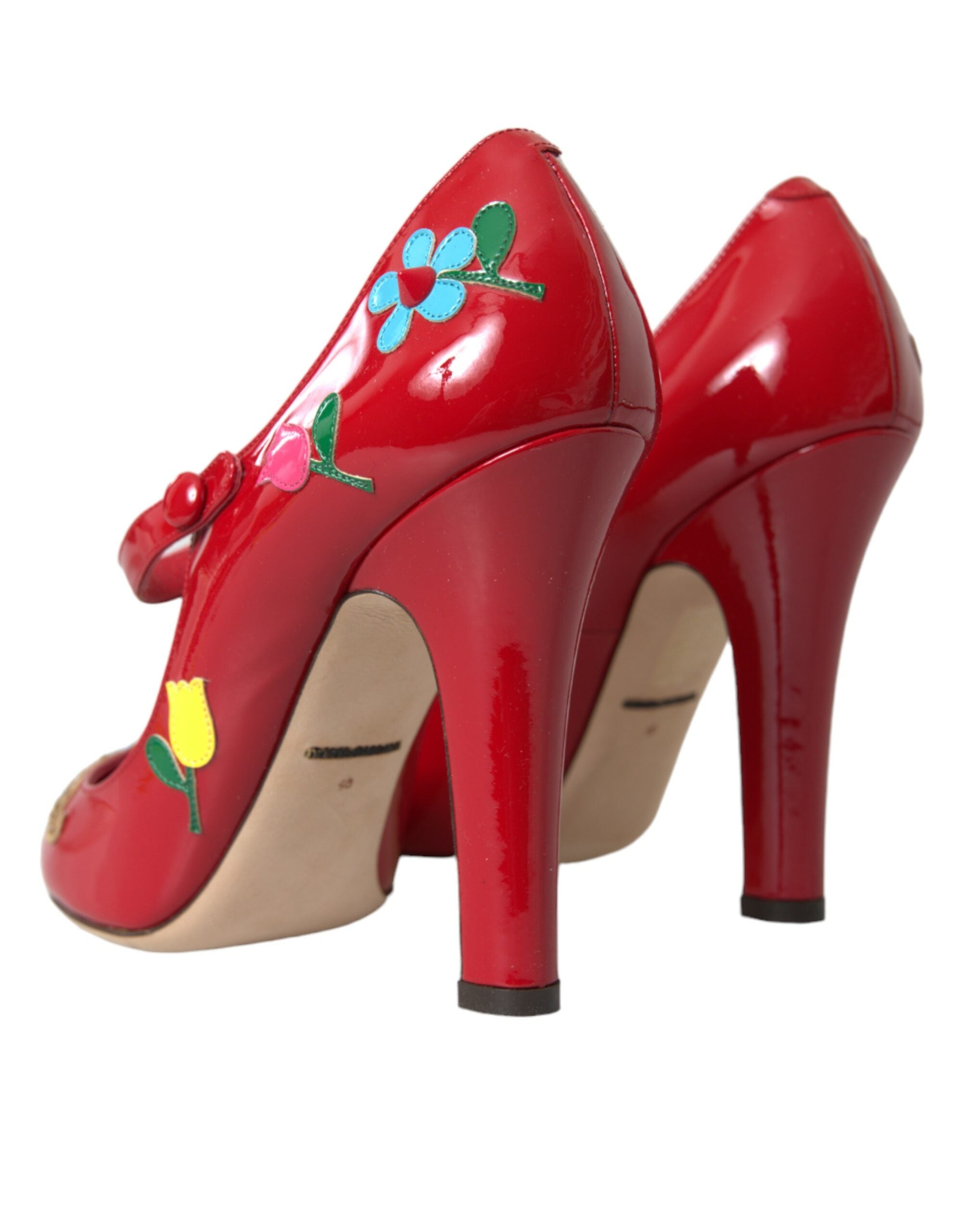 Röda Läderpryddade Mary Jane Pumps Klackskor