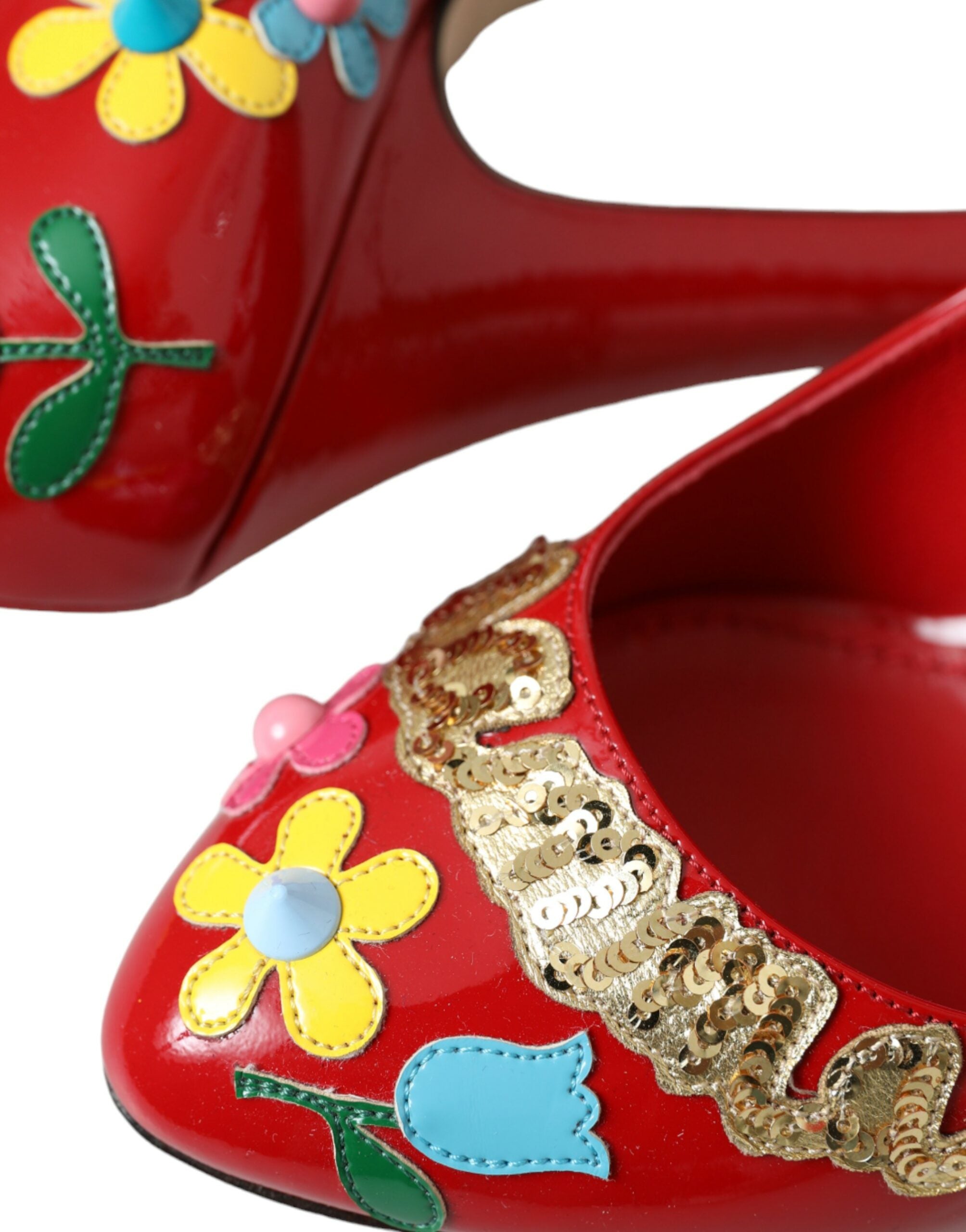 Röda Läderpryddade Mary Jane Pumps Klackskor