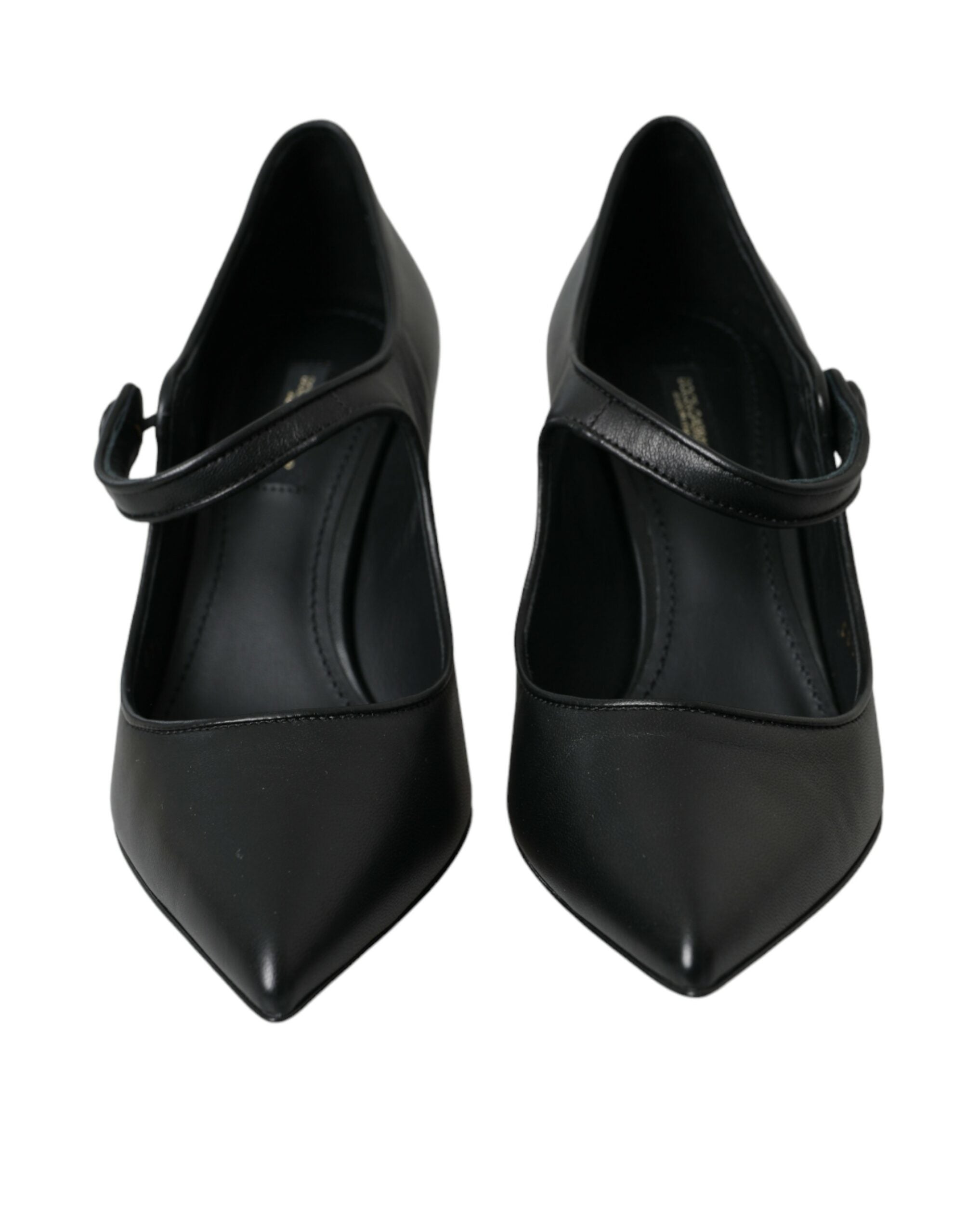 Svarta Läderklackade Mary Janes Pumps Skor med Logotyp