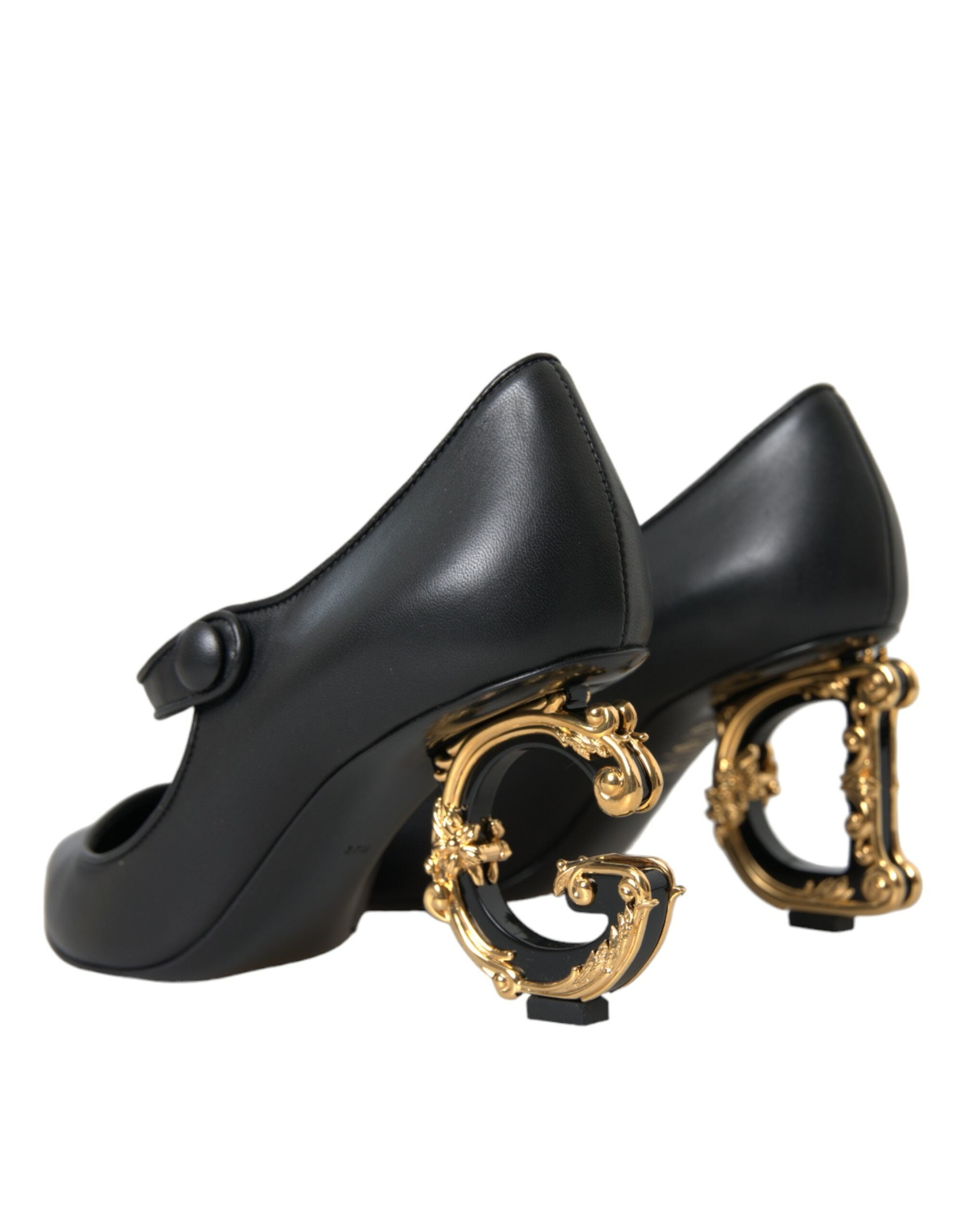 Svarta Läderklackade Mary Janes Pumps Skor med Logotyp