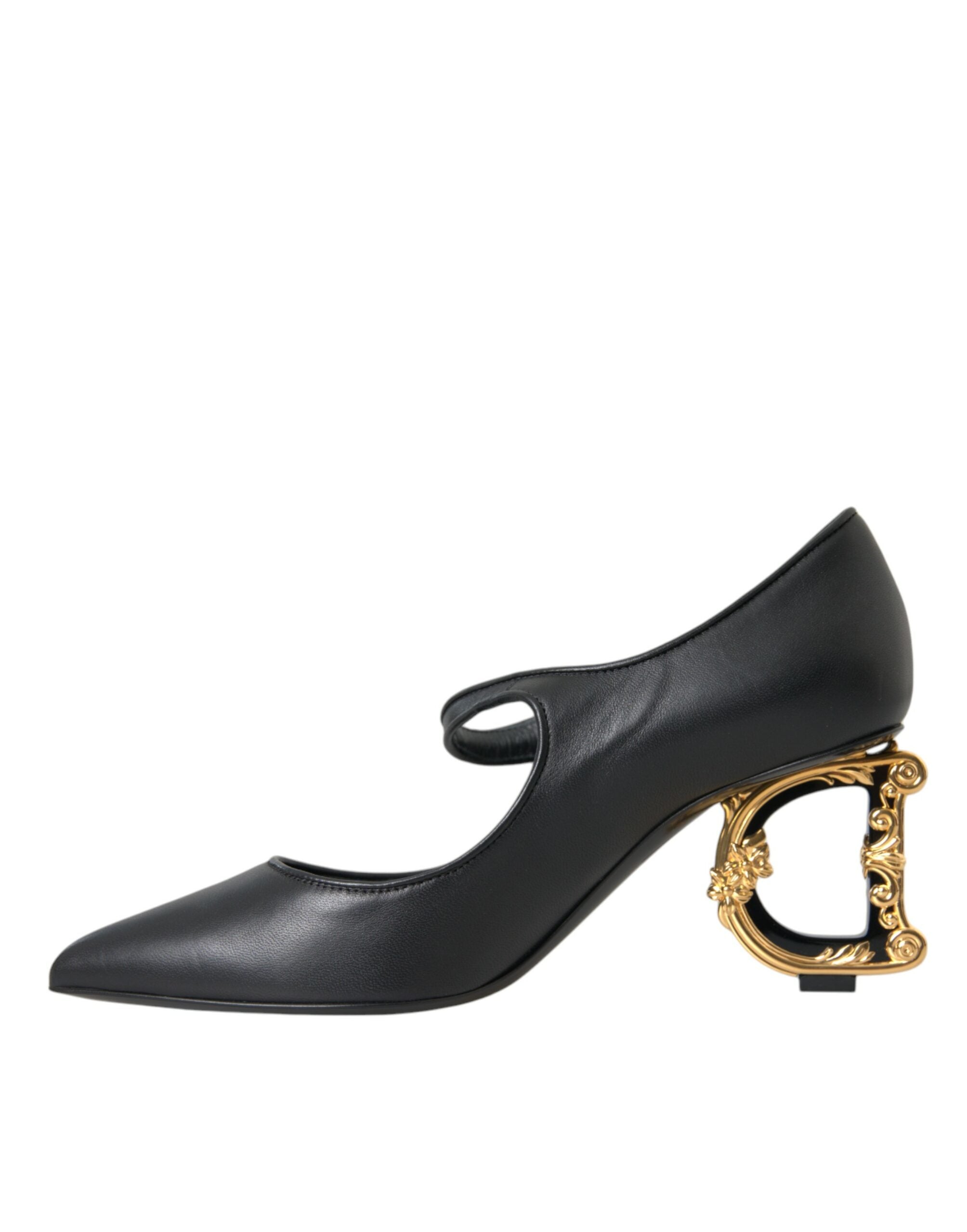 Svarta Läderklackade Mary Janes Pumps Skor med Logotyp
