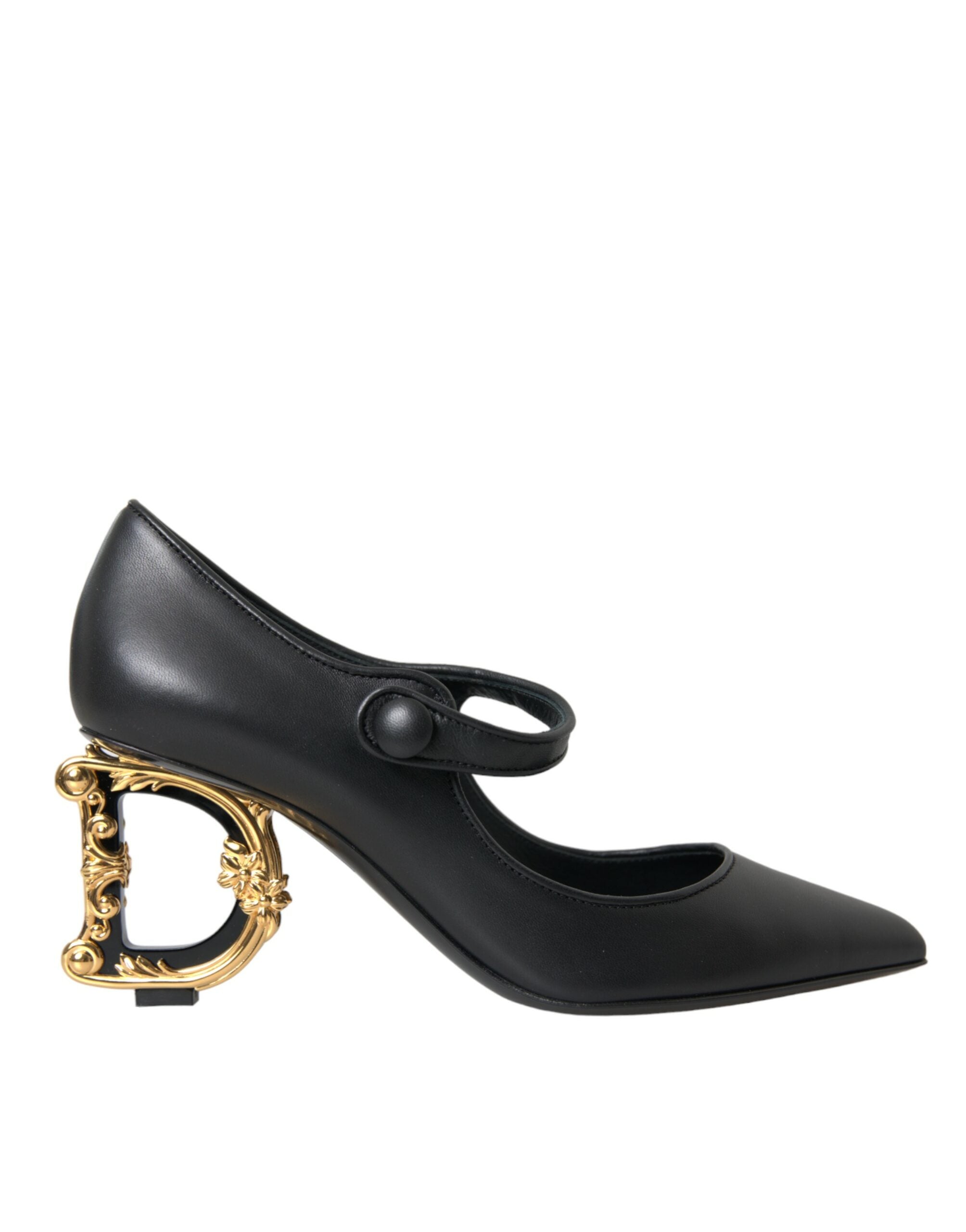 Svarta Läderklackade Mary Janes Pumps Skor med Logotyp