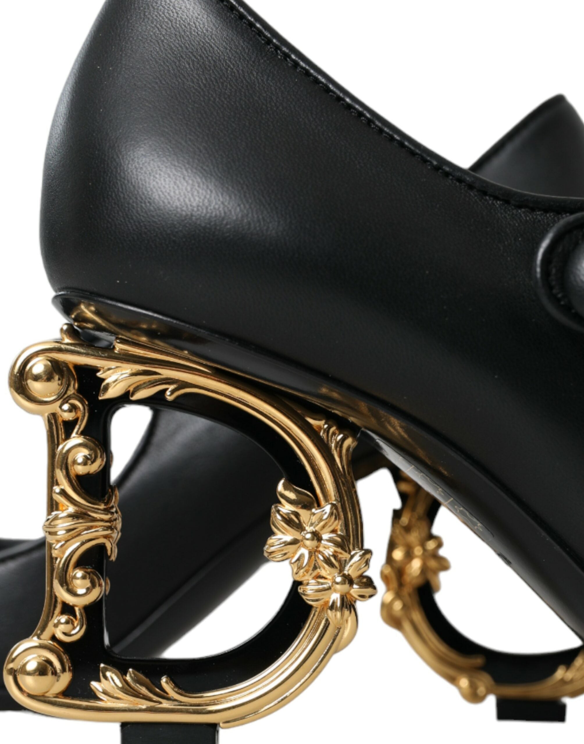Svarta Läderklackade Mary Janes Pumps Skor med Logotyp