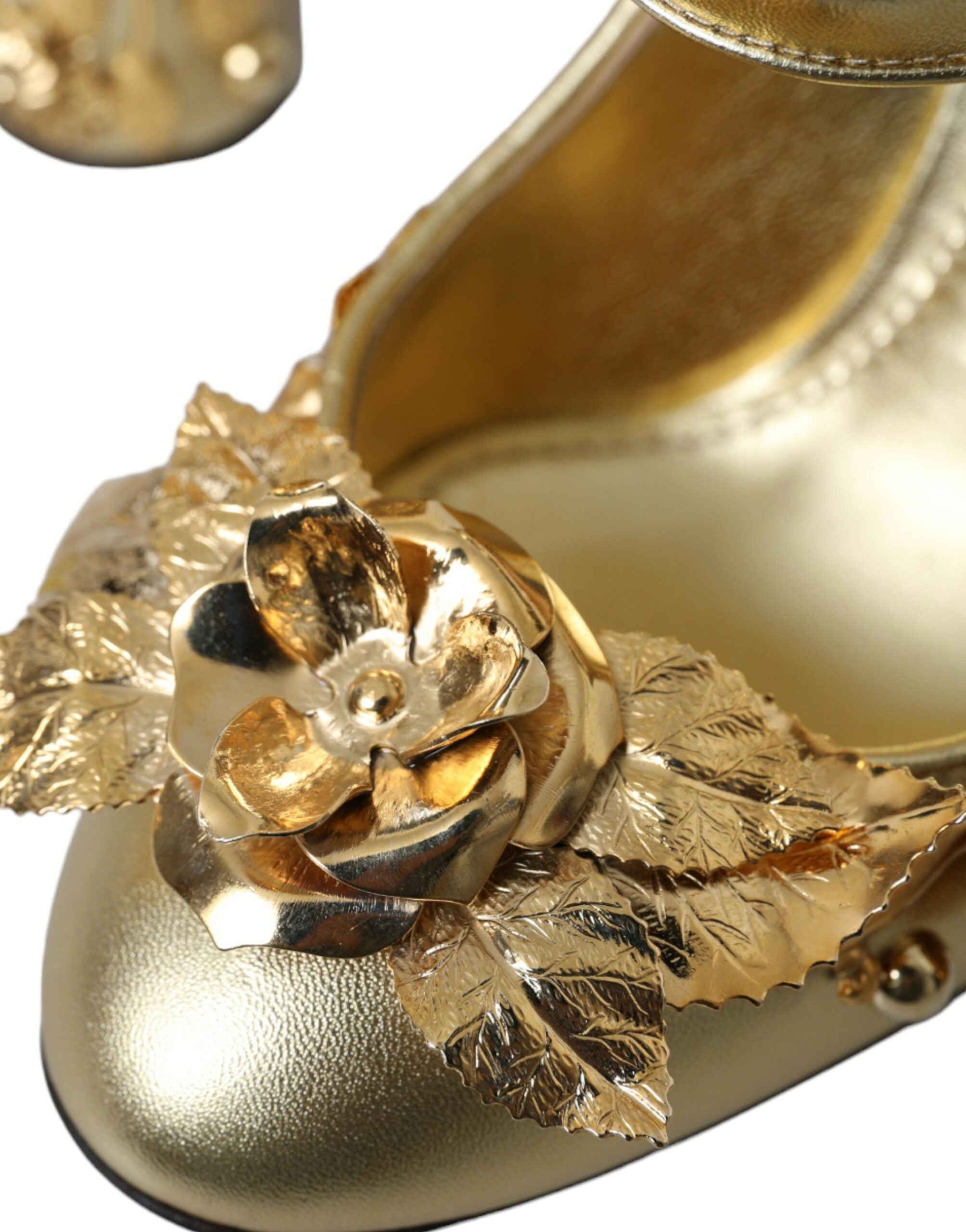 Guldfärgade läderkristall Mary Janes pumps skor