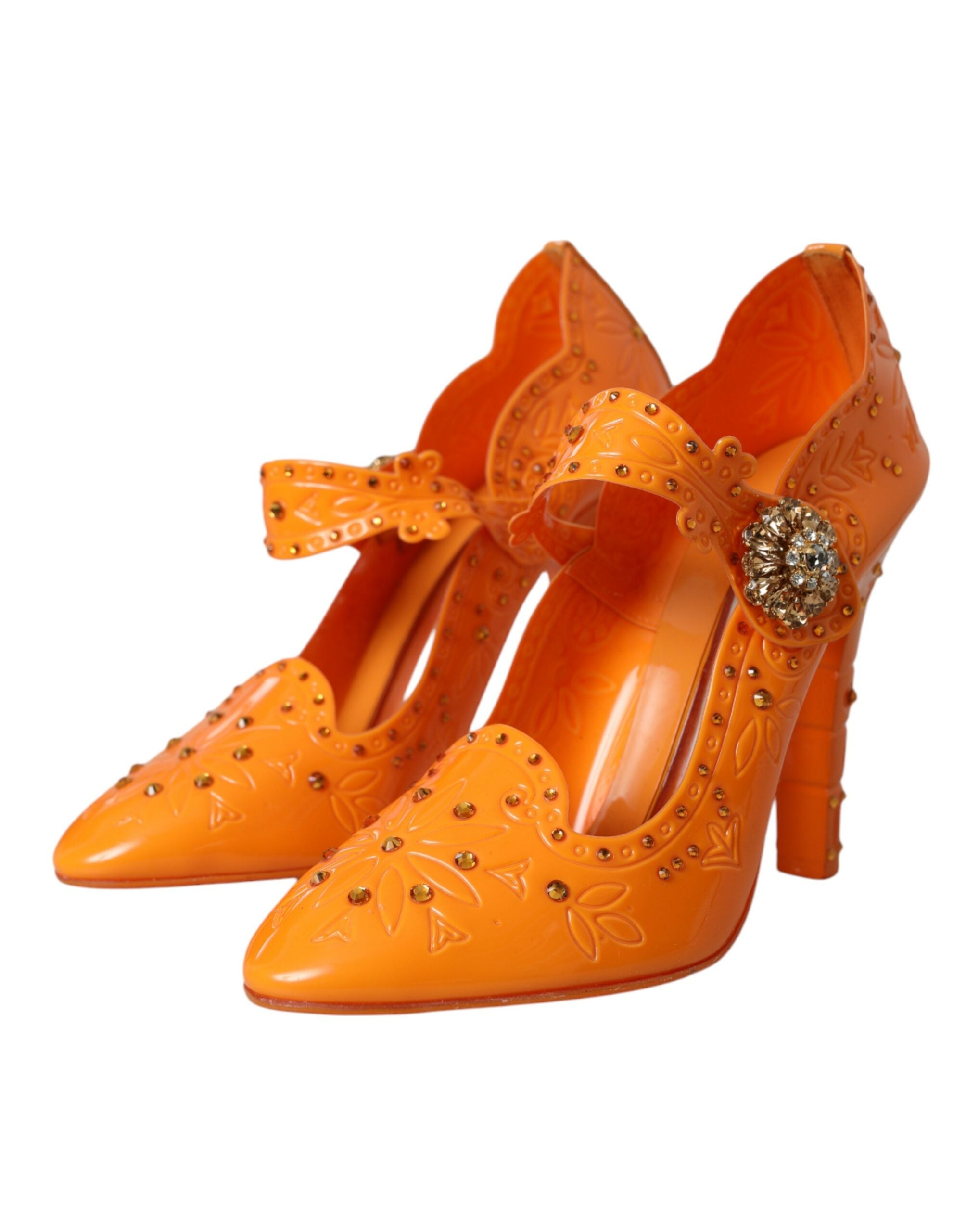 Orangea ASKUNGEN Pumps med Blommiga Kristaller