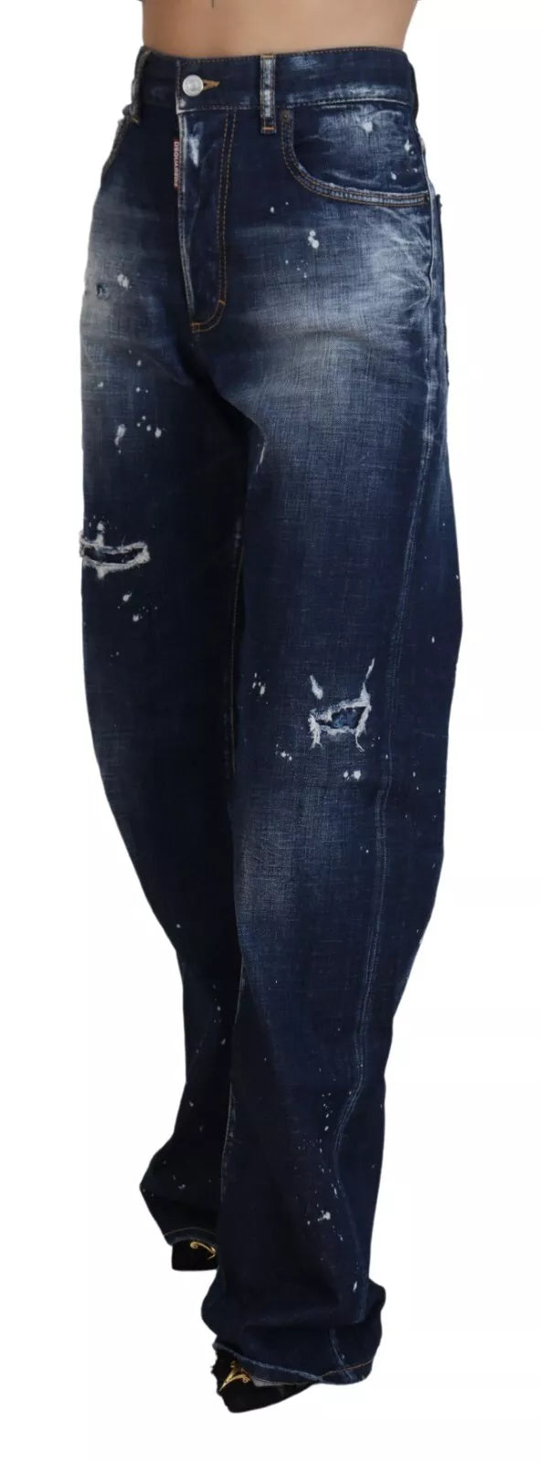 Blå högmidjade trasiga denimjeans San Diego