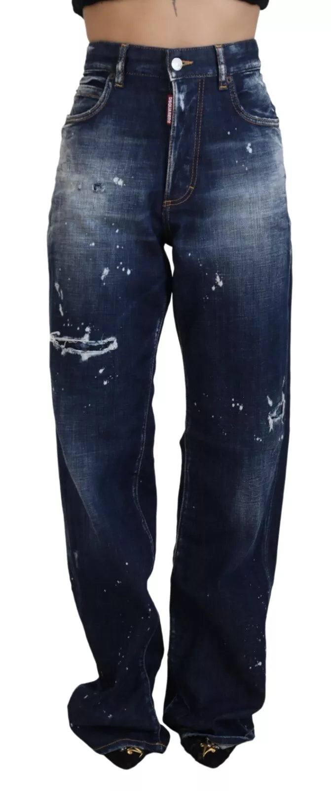 Blå högmidjade trasiga denimjeans San Diego