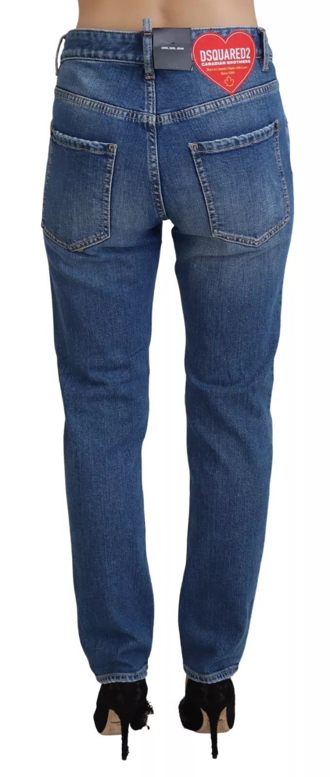 Cool Girl Blå Slitna Jeans Med Mellanhög Midja