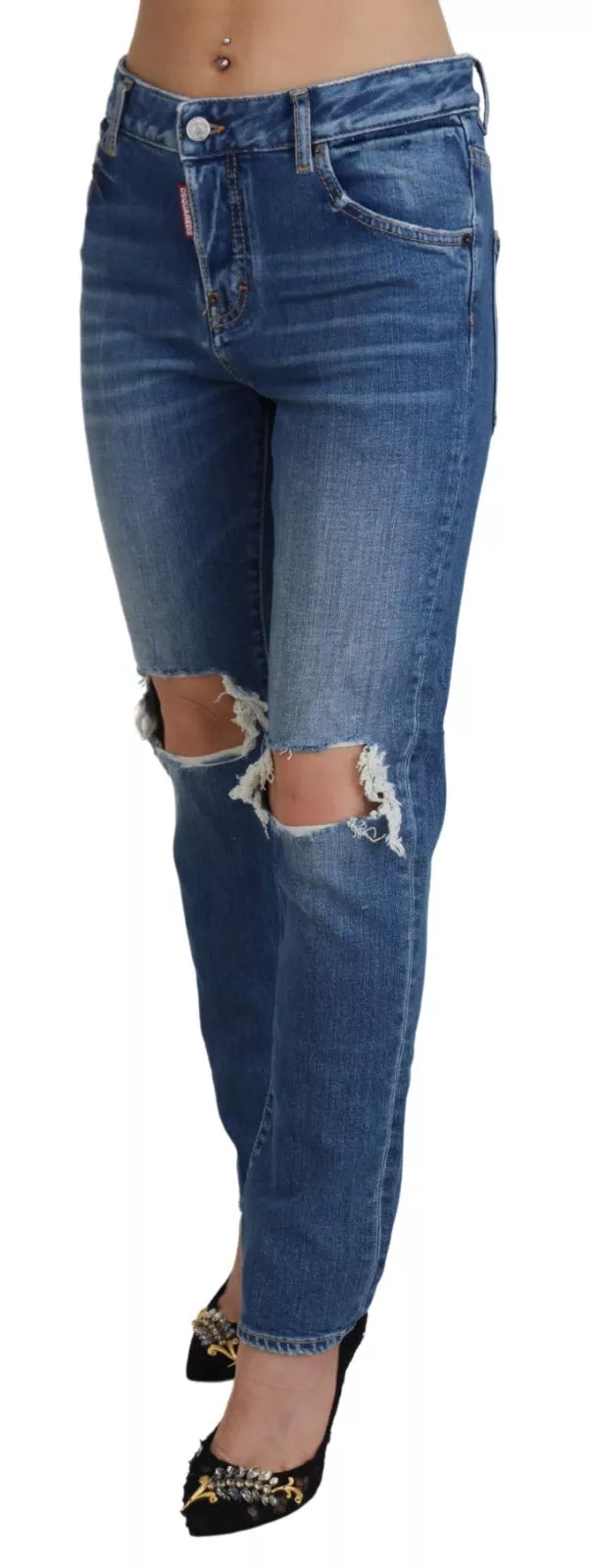 Cool Girl Blå Slitna Jeans Med Mellanhög Midja
