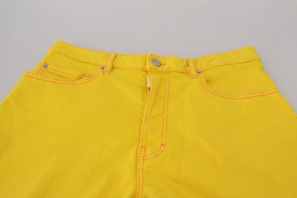 Gule bomullsshorts med høy midje og baggy-stoff til dame