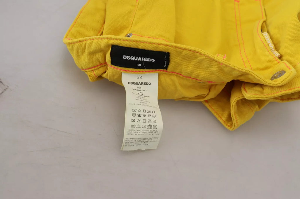 Gule bomullsshorts med høy midje og baggy-stoff til dame