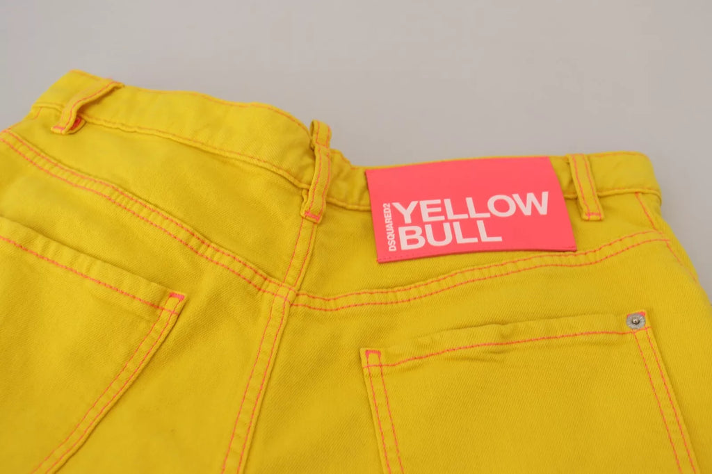 Gule bomullsshorts med høy midje og baggy-stoff til dame